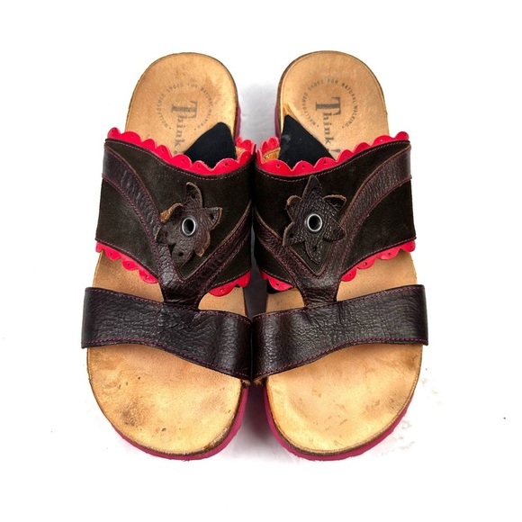 Think! Shoes - Think Sandals 40 Brown Leather Slip On Shoes Womens Slides US 9